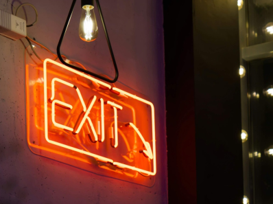 exit sign on a coffee shop