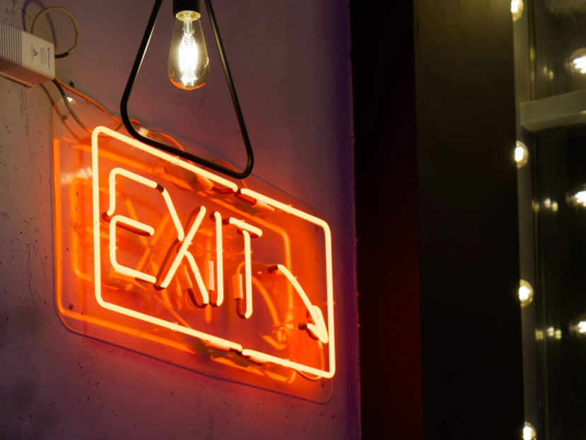 exit sign on a coffee shop
